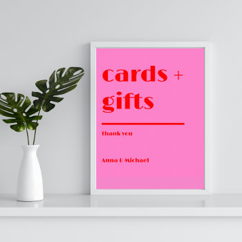 Cards Gifts Bold Typography Pink Red Wedding Sign by SleepyKoala at Zazzle