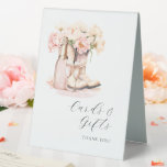 CARDS & GIFTS Boots Bubbly Cowgirl Bridal Shower Table Tent<br><div class="desc">CARDS & GIFTS  Watercolor Floral Pink Peonies Sign
BOOTS & BUBBLY elegant floral design in watercolor (watercolour) green greenery,  blush pink,  flower peony on white background and black letters. Wedding bridal shower sign for that spring or summer theme. Perfect outdoor cards.</div>