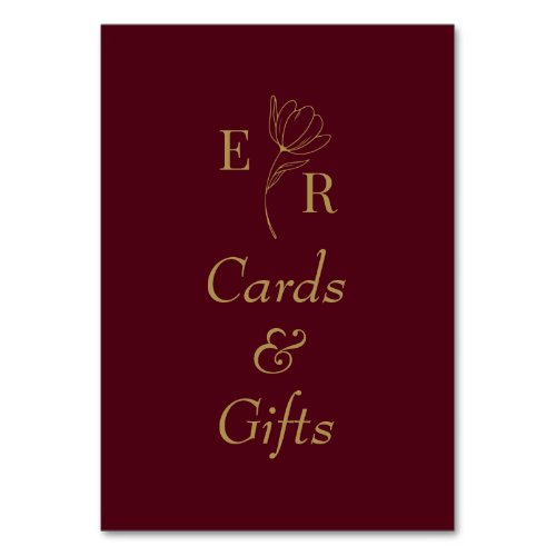 Cards  Gifts Burgundy Floral Monogram Sign