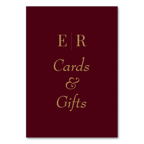 Cards  Gifts Burgundy Monogram Table Sign