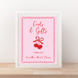 Cards & Gifts Cherry Bow Hand Drawn Bridal Shower Poster<br><div class="desc">Add a sweet touch to your gift table with our "She's the Cherry on Top" Bridal Shower Cards and Gifts Sign, personalized with the bride's name! This adorable sign features a cheerful pink and red color palette, accented by hand-drawn cherries tied with a bow, framed by a whimsical wavy border....</div>