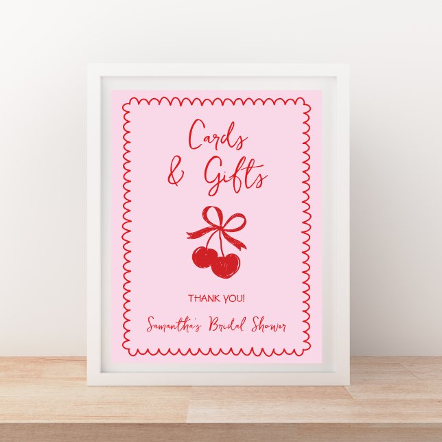 Cards & Gifts Cherry Bow Hand Drawn Bridal Shower Poster (Cards & Gifts Cherry Bow Hand Drawn Bridal Shower Poster)