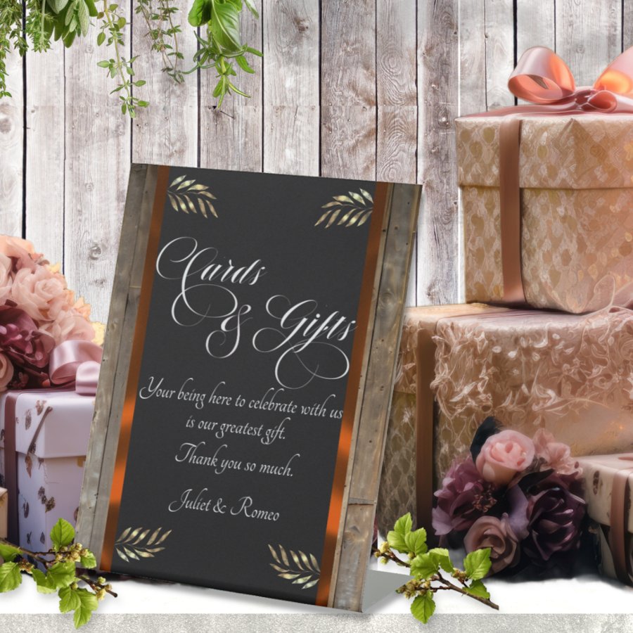 Cards & Gifts - Copper Ribbon Pedestal Sign