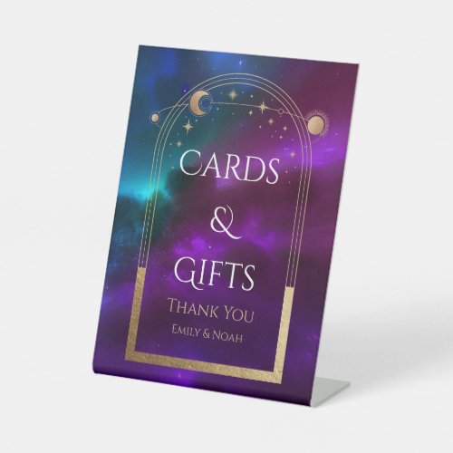 Cards  Gifts Cosmic Purple Teal Sun Moon Wedding Pedestal Sign