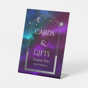 Cards & Gifts Cosmic Purple Teal Sun Moon Wedding Pedestal Sign