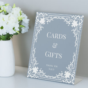 Cards Gifts Dusty Blue Wedding Vintage White Frame Pedestal Sign