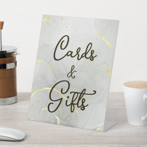 Cards  Gifts Elegant Marble Script Wedding  Pedestal Sign