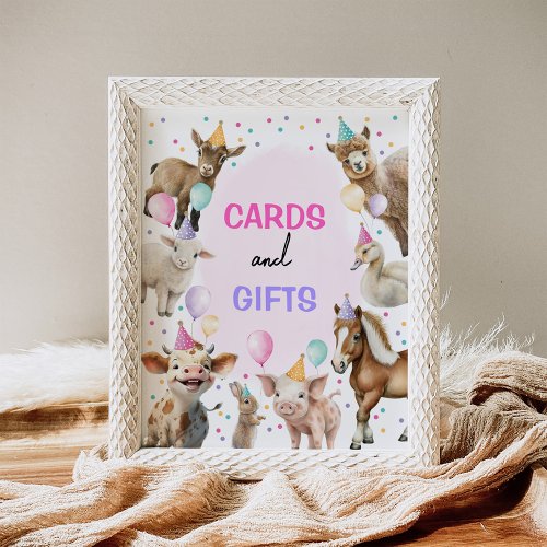 Cards  Gifts Farm Animals Girl Birthday Party Poster