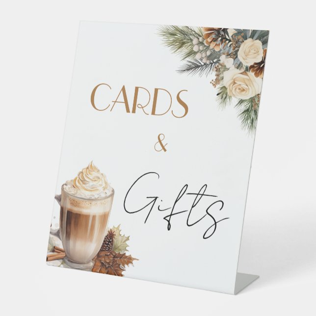 Cards & Gifts Floral Coffee Bridal Shower  Pedestal Sign (Front)