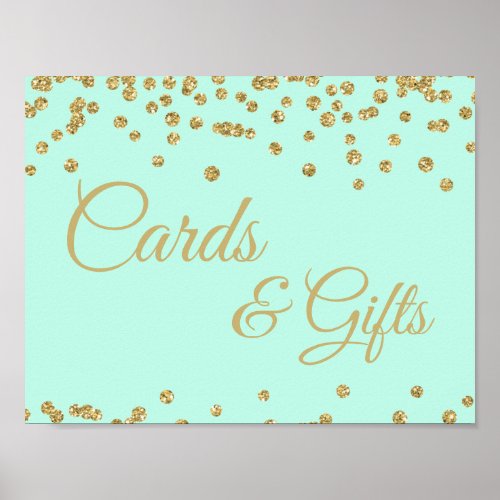 Cards  Gifts Gold Faux Glitter Confetti Mint Poster