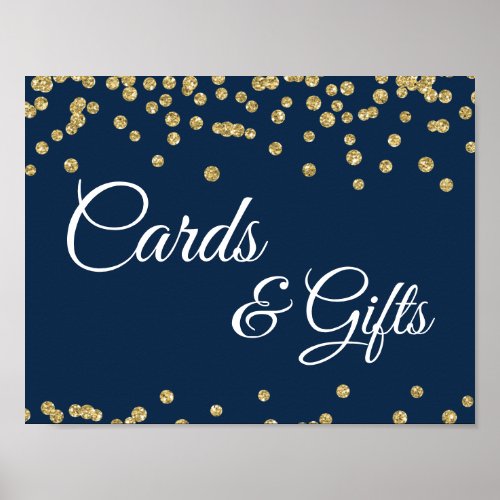 Cards  Gifts Gold Faux Glitter Confetti Navy Blue Poster
