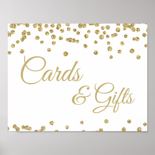 Cards  Gifts Gold Faux Glitter Confetti White Poster