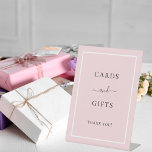 Cards gifts gold party pink pedestal sign<br><div class="desc">A light pink colored background and a white frame. Text: Cards and gifts. Thank you!</div>