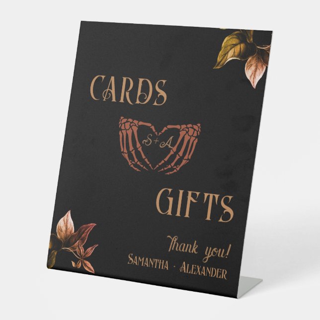 Cards Gifts Gothic Heart Whimsigoth Copper Wedding Pedestal Sign (Front)