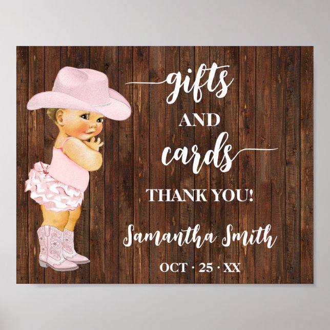 Cards & Gifts Little Pink Cowgirl Baby Shower Sign (Front)