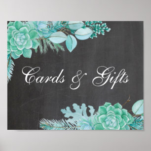 Cards & gifts. Mint succulent. Chalkboard wedding Poster