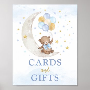 Cards & Gifts Moon Teddy Bear Blue Gold Balloons Poster by BlueBunnyStudio at Zazzle