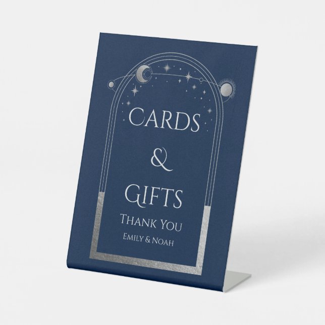 Cards & Gifts Mystical Blue Sun Moon Stars Wedding Pedestal Sign (Front)