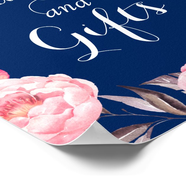 Cards Gifts Navy Blue Floral Wreath Wedding Sign