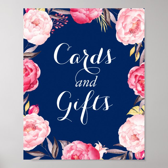 Cards Gifts Navy Blue Floral Wreath Wedding Sign (Front)