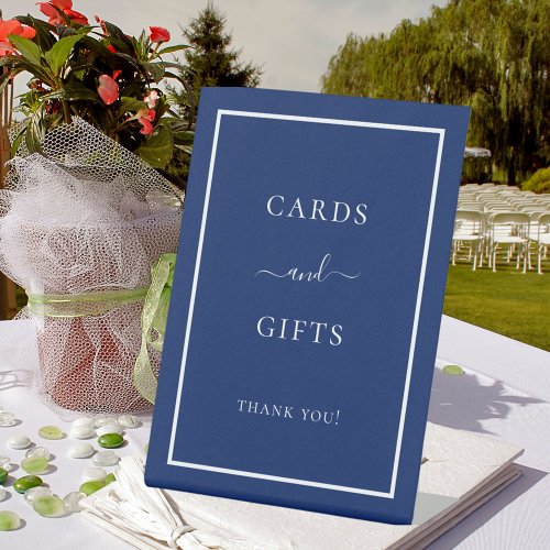 Cards gifts navy blue white party pedestal sign