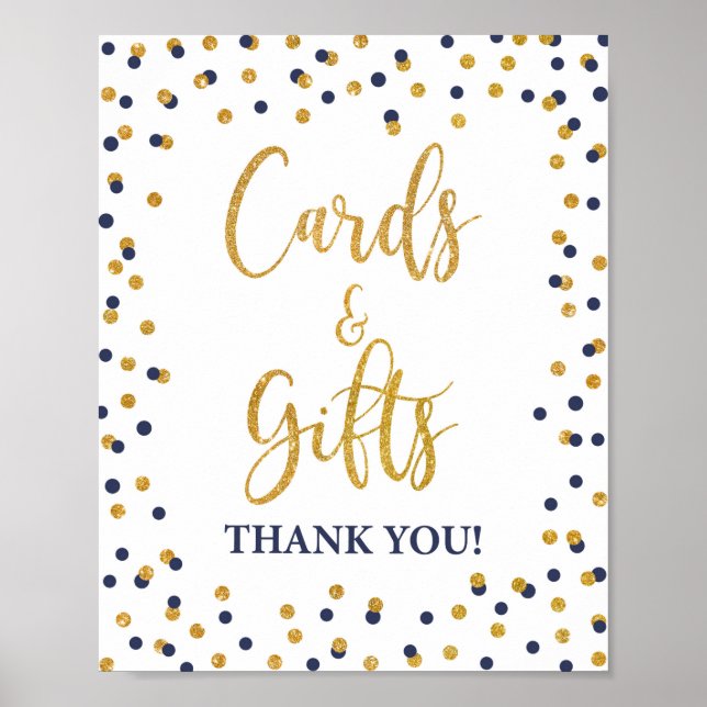 Cards & Gifts Navy & Gold Glitter Confetti Sign (Front)