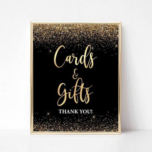 Cards  Gifts Party Sign Black  Gold Glitter