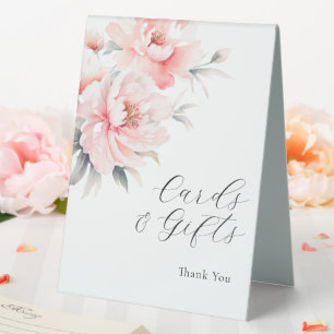 CARDS & GIFTS Peonies Blush Pink BRIDAL WEDDING Table Tent