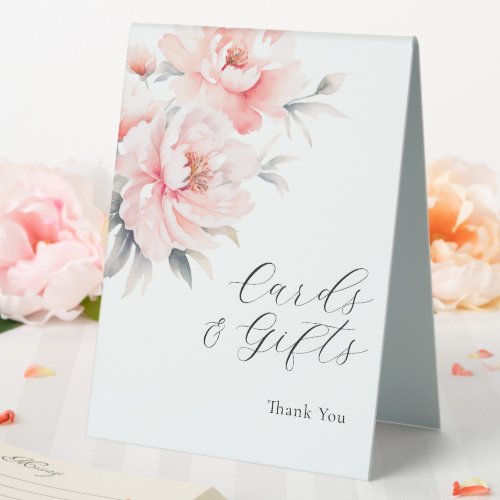 CARDS  GIFTS Peonies Blush Pink BRIDAL WEDDING Table Tent Sign