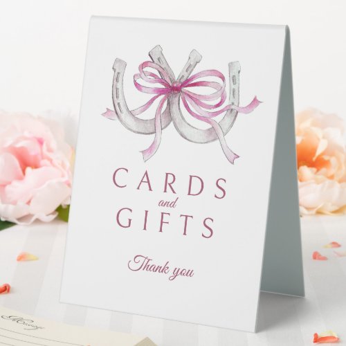 Cards gifts pink ribbon horseshoes wedding sign