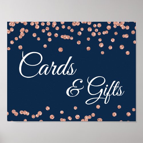 Cards  Gifts Rose Gold Glitter Confetti Navy Blue Poster