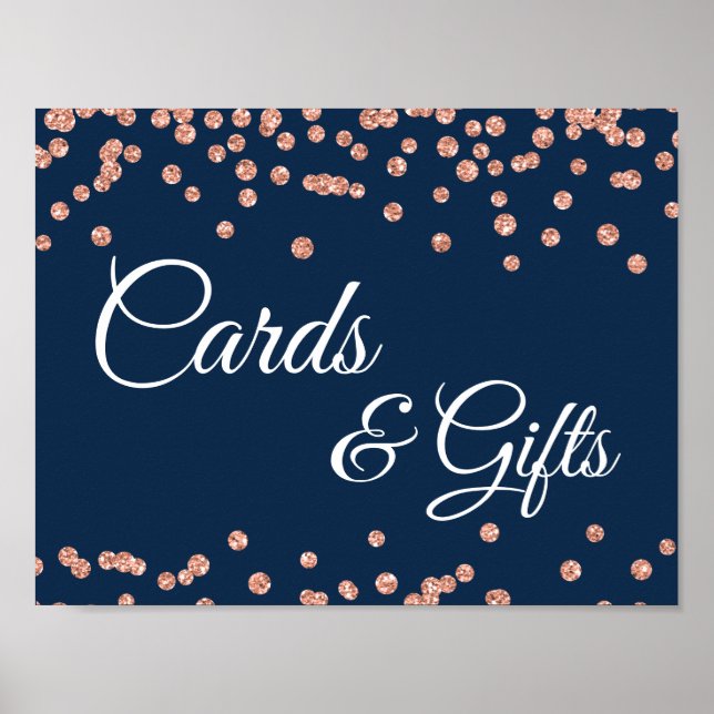 Cards & Gifts Rose Gold Glitter Confetti Navy Blue Poster (Front)