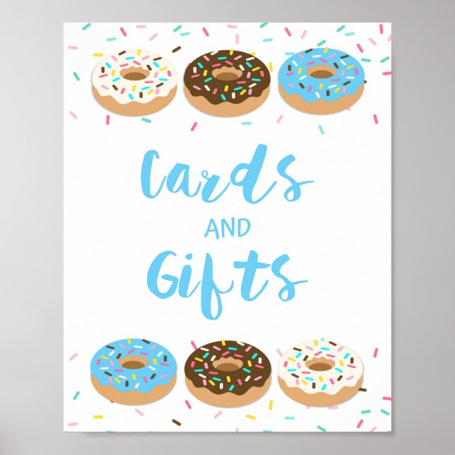 Cards & Gifts Shower Table Sign Blue Donuts (Front)