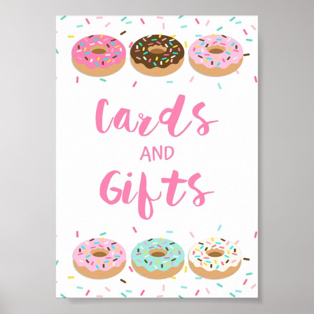 Cards & Gifts Shower Table Sign Pink Donuts (Front)