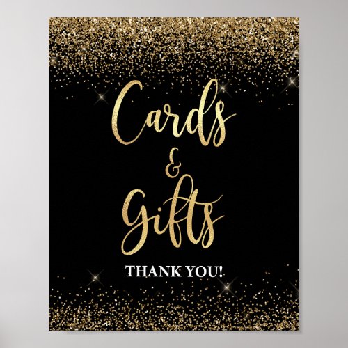 Cards  Gifts Sign Black  Gold Glitter Confetti