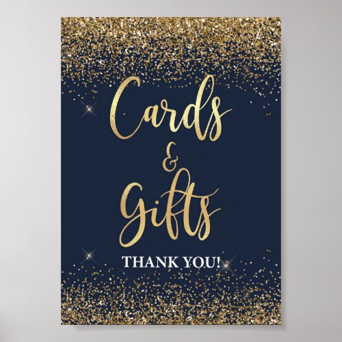Cards  Gifts Sign Navy  Gold Glitter Confetti