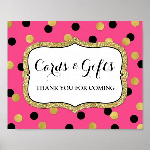 Cards Gifts Sign Pink Black Gold Confetti