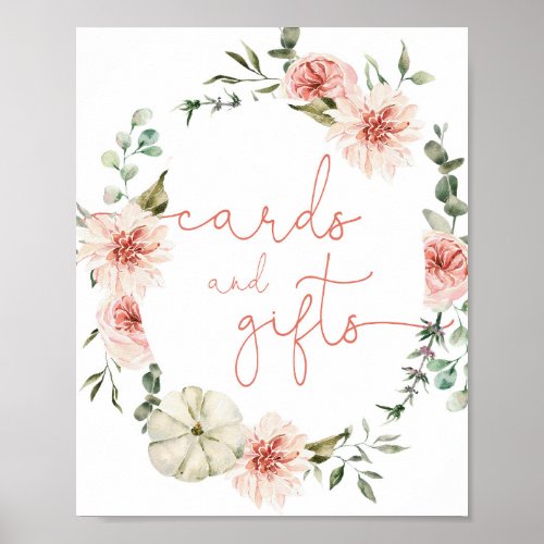 Cards gifts sign pumpkin blush pink baby shower