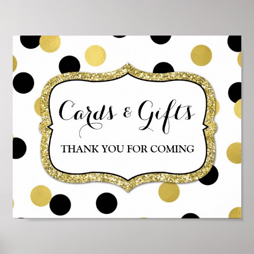 Cards Gifts Sign White Black Gold Confetti