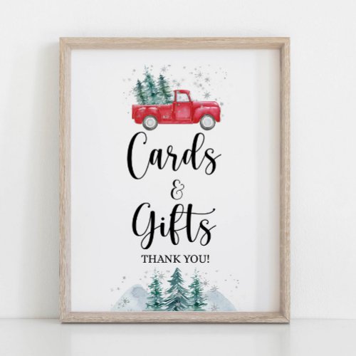 Cards  Gifts Sign Winter Red Christmas Tree Truck
