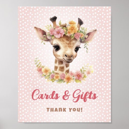 Cards Gifts Table Giraffe Safari Baby Girl Shower Poster