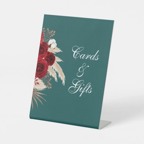 Cards  Gifts Teal Burgundy Rose Pedestal Sign