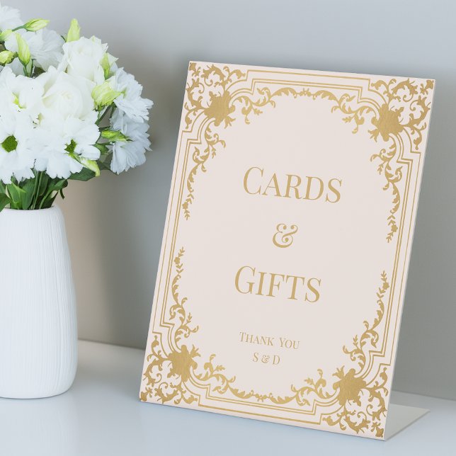 Cards Gifts Vintage Pink Faux Gold Antique Wedding Pedestal Sign (Creator Uploaded)