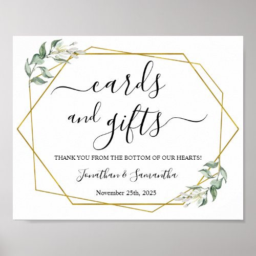 Cards  Gifts wedding reception greenery gold sign