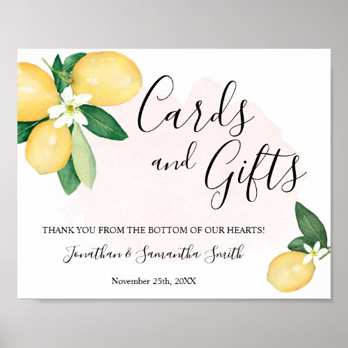 Cards  Gifts Wedding Shower Reception Lemons Pink Poster