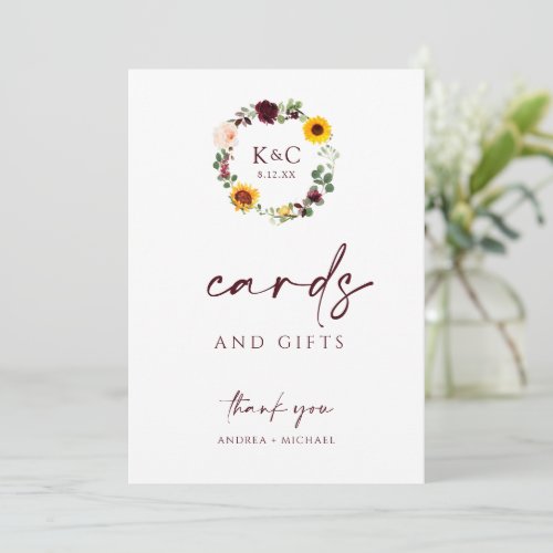 Cards  Gifts Wedding Shower Sign Sunflowers 5x7