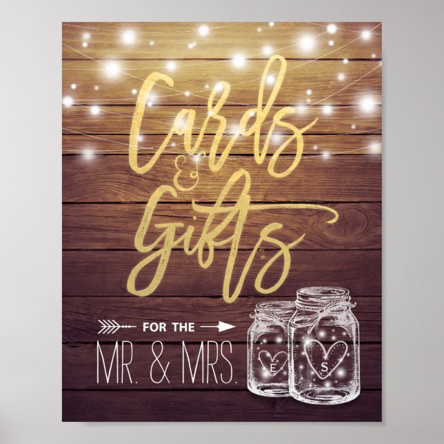 Cards & Gifts Wedding Sign Rustic Wood Mason Jar (Front)
