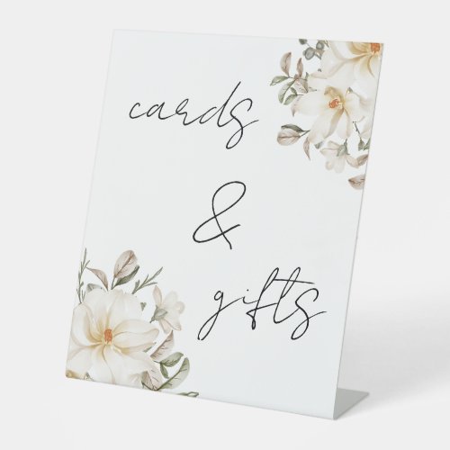 Cards  Gifts White Floral Bridal Shower Script Pedestal Sign