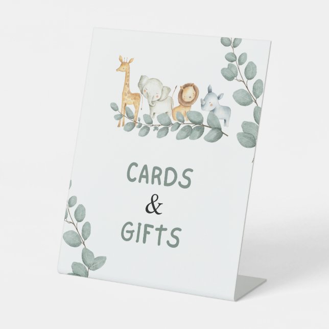 Cards & Gifts Wild One Zoo Animals Baby Shower Pedestal Sign (Front)