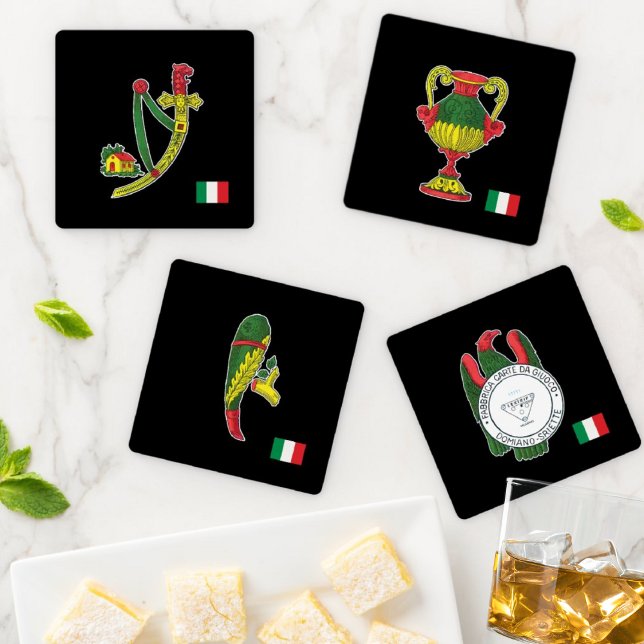 Cards of Sicily & Italy Sicilian Italian Aces Coaster Set (Sicilian Italian Aces
Funny Italian Nostalgic 
Black Coasters Set)